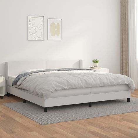 Boxspringbett mit Matratze Weiß 200x200 cm Kunstleder (1/5)