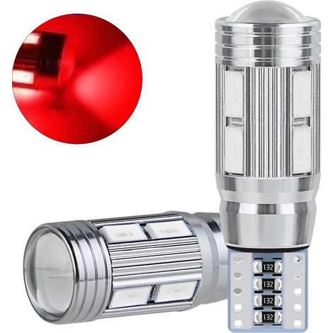ampoules LED T10 5730 5630 10SMD rouge super lumineuses pour plafonnier, veilleuse et plaque d'immatriculation, blanc rouge (1/5)