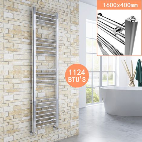 ELEGANT 1600 x 500 mm Chrome Designer Straight Towel Rail Radiator Modern Radiator Bathroom Heated + Chrome Thermostatic Radiator Valves (1/5)
