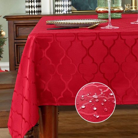 Nappe rectangulaire en tissu jacquard damassé résistant à l'eau et infroissable, pour salle à manger, fête, Noël (rectangulaire/Oblong, 132,1 x 177,8 cm (4 à 6 places), rouge) (1/5)