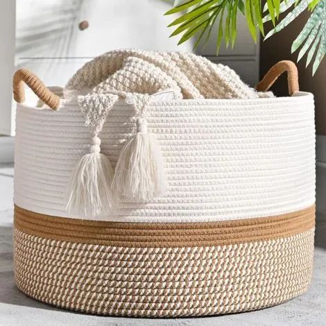 Grand panier à couvertures (40 cm × 30 cm), panier de rangement tressé, panier à linge bébé, buanderie, coffre à jouets bébé (1/3)