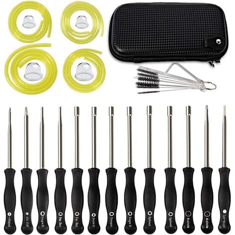 Carburetor screwdriver cleaning and adjustment tool kit for 2-stroke brush cutters, small engine brush cutters, weed trimmers, and chainsaws (1/5)