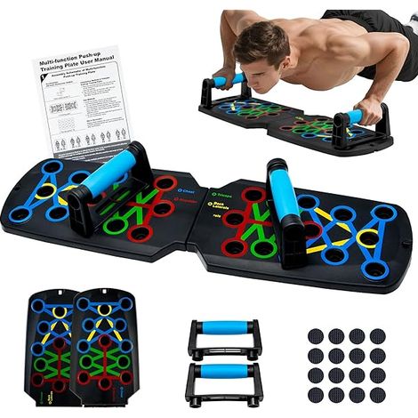 Push Up Board - 9 Angle Slots - Home Gym Equipment - Full Body Workout - For Men And Women - Includes Resistance Band Set (1/3)