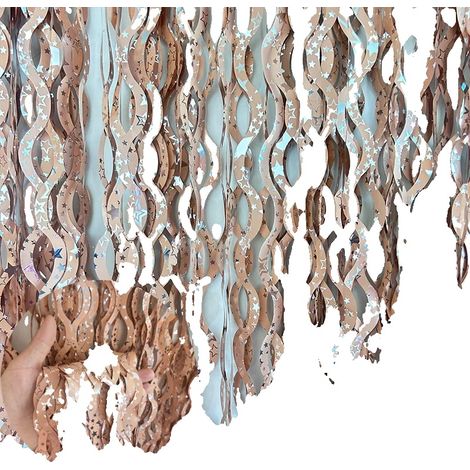 Rideaux à franges, feuille métallique, design à motif d'étoiles, étoile or rose, 2M-a (1/2)