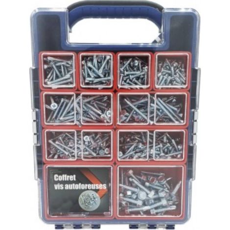 Coffret 755 Vis Autoperceuses Tête Fraisée, Cylindrique et Hexagonale - Zingué blanc - D-Work (1/2)