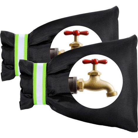 2 housses de protection isolantes pour robinets extérieurs, housses d'hiver avec bandes réfléchissantes, imperméables, épaisses et thermosensibles, protègent vos robinets du gel et des fissures - Noir (1/4)