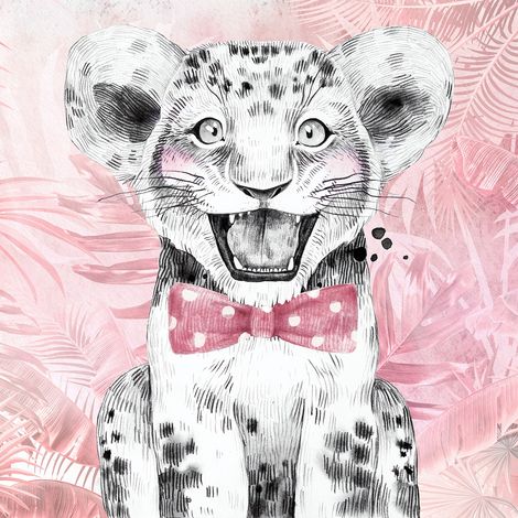 Papier peint panoramique Enfants - Lion Nœud Papillon - 130 cm x 130 cm (1/2)