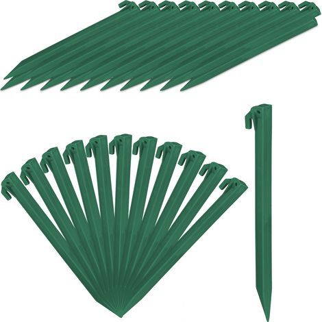Set of 64 Relaxdays Tent Pegs Lightweight Anchor Pins, Soft & Sandy Terrain, 31 cm, Plastic, Stakes, Assorted, Green