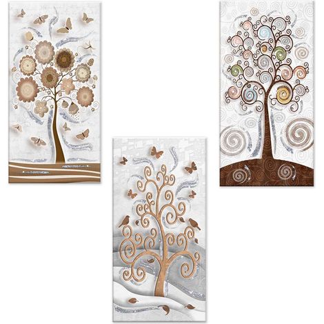 Lupia - Set 3 pezzi Quadri su tela albero della vita Canvas Day Brillant con glitter 38x75 cm TREE WHITE (1/4)
