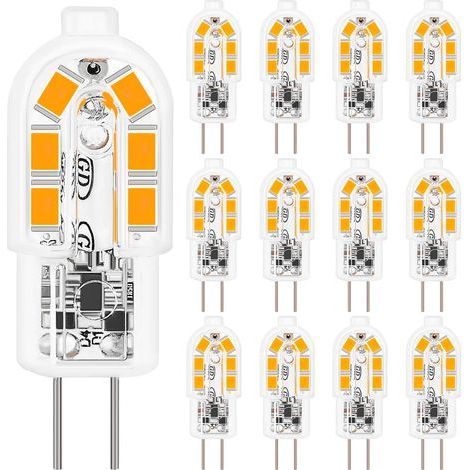 12 bombillas LED G4, blanco cálido 3000K 200LM, bombillas AC/DC 12V, aptas para dormitorios, salas de estar, cocinas y jardines. (1/5)
