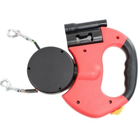 Laisse double rétractable automatique pour chien, corde de traction à double extrémité rouge (1/5)