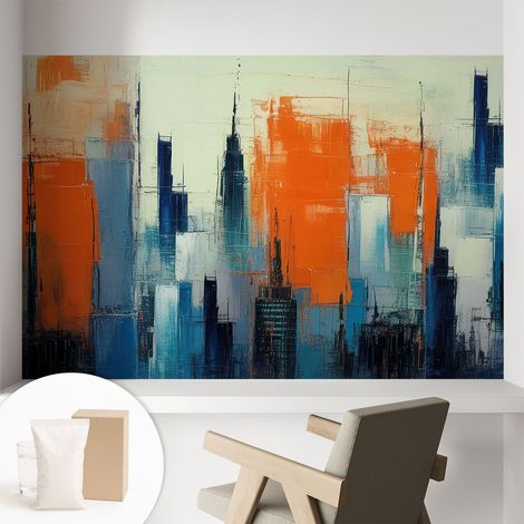 Papier peint intissé décoratif avec colle pour salon chambre et bureau Installation rapide Ville abstraite 104x70 cm (1/5)