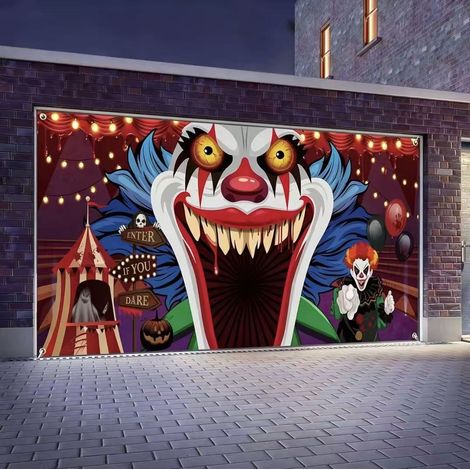 Halloween-Fotohintergrundstoff 110 x 180 cm Gruselige Clown-Zirkus-Garagentor-Dekoration (1/5)