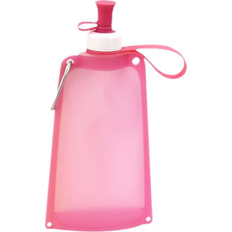 Poche à eau pliable en silicone 550 ml - Sans BPA - Gourde pliable avec mousqueton, sac à boisson flexible et réutilisable pour les sports de plein air, la course à pied, les voyages et le vélo(rose) (1/5)