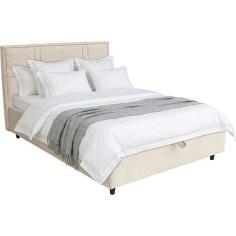 SANEL - Lit double en tissu beige avec coffre 160x200 cm (1/5)
