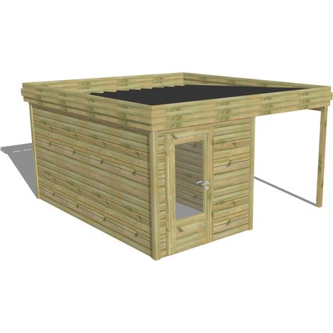 ABRI DE JARDIN bois Pin autoclave 27mm - 4,14x4,34m / 18m2 - Bac acier - Abri Français (1/5)