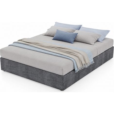 Struttura letto 140x200 cm in velluto grigio con alzata a gas, senza testiera né materasso - CHICFURN (1/5)