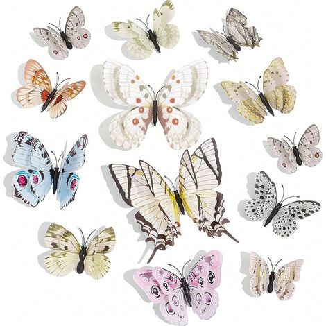 Autocollant mural 3D en forme de papillon, double couche, décor pour fête, casier ou réfrigérateur, réutilisable, blanc, 24 pcs (1/4)
