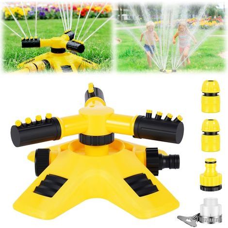 Arroseur de Jardin, Arroseur de Pelouse Rotatif 360° et Réglable, Arrosage Automatiqu avec 3 Bras de Pulvérisation & 12 Trous, Plastique pour Arroser Plantes Fleurs Légumes Enfants et Animaux (1/5)