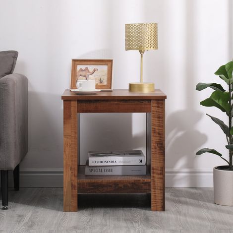 FURNITURE HMD Wooden Lamp Table with Bottom Shelf for Living Room,45x45x50cm(LxWxH) (1/5)