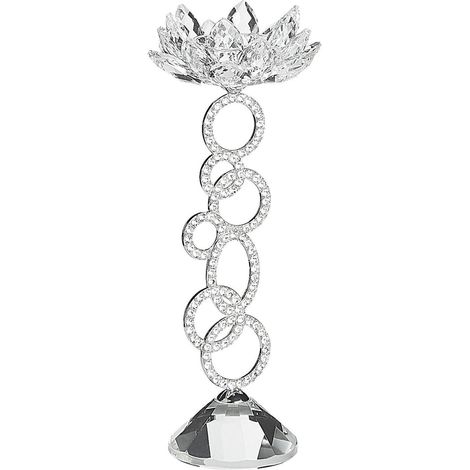 Portavelas alto plateado de metal cristal forma de flor diamantes falsos elegante glamour Oviedo