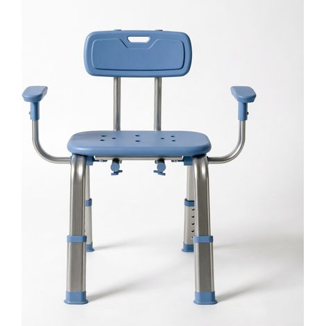 Sedia da doccia regolabile in altezza in alluminio e HDPE, blu, portata 150 kg (1/3)