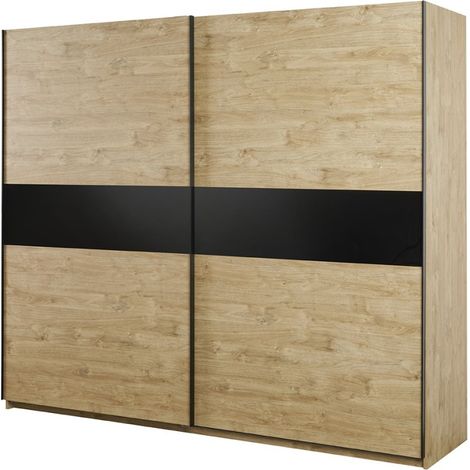 Kleiderschrank 250cm für Schlafzimmer mit 2 Schiebetüren, Serie MORGANE, Farbe Goldenes Eichenholz