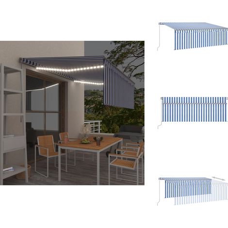 Markise Manuell Einziehbar mit Rollo LED 4x3m Blau und Weiß - Ausziehbare Markise - Sonnenschutz - Gartendekoration - Terrassenüberdachung - Balkonmarkise (1/5)