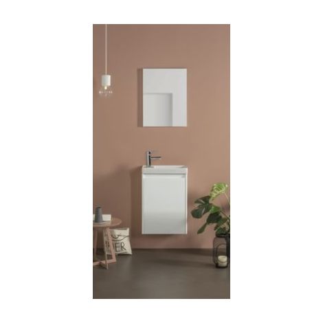 Ensemble de meubles de salle de bain 1 porte 45x60x25 cm blanc – Plan vasque céramique 45x27.5 cm – Miroir 60x45 cm (1/2)