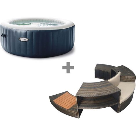 Pack spa gonflable Intex PureSpa Blue Navy rond Bulles 6 places + Ensemble mobilier
