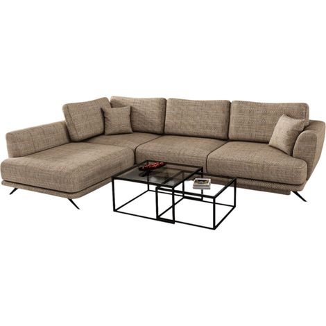 Canapé convertible angle gauche tissu beige chiné Savary 280cm (1/5)