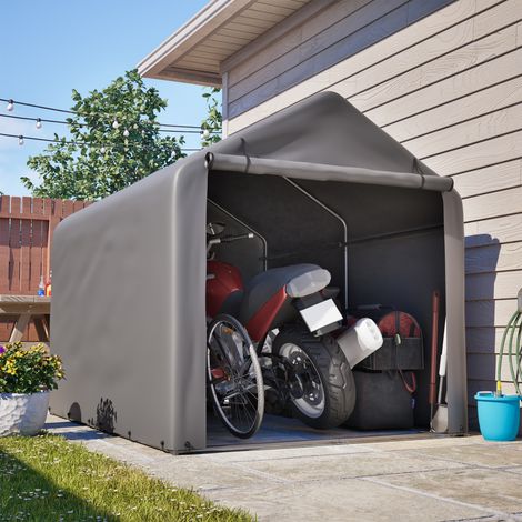 Garage vélo 160x220x165 cm avec porte roulante, abri de jardin acier et PE gris
