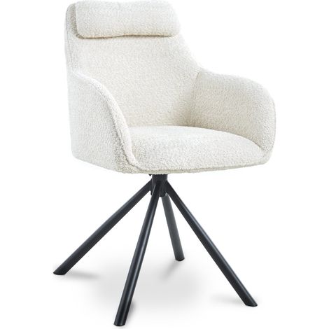 Deco In Paris – Chaise pivotante avec accoudoirs en tissu bouclette beige – Confort ergonomique – Hauteur d’assise 51 cm – Pieds en métal noir (1/5)