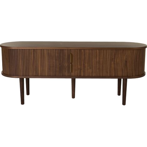 Meuble TV vintage bois foncé noyer avec rangements 2 portes coulissantes L138 cm EPIC (1/5)