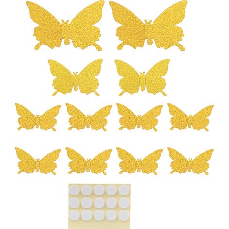 12 Autocollants 3D Brillants pour Mur - Décoration Maison Salon Mariage - Papier Peint Effet Métallisé Or (1/5)