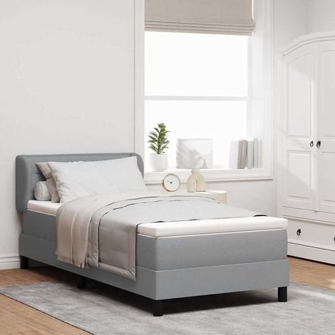 Cama tipo Box Spring con cabecera Gris claro 80 x 200 cm tela (1/5)