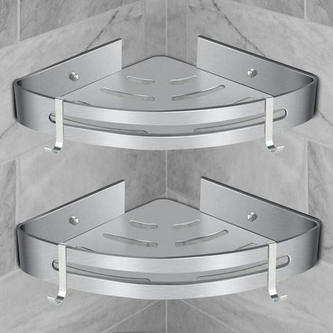 Etagère de Douche d’Angle, Etagère de Salle de Bain Sans Forage Panier Rangement Douche Aluminium Murale Adhésive Serviteur de Douche Organiseur pour Shampoing(Triangle, 2 Pièces) (1/5)