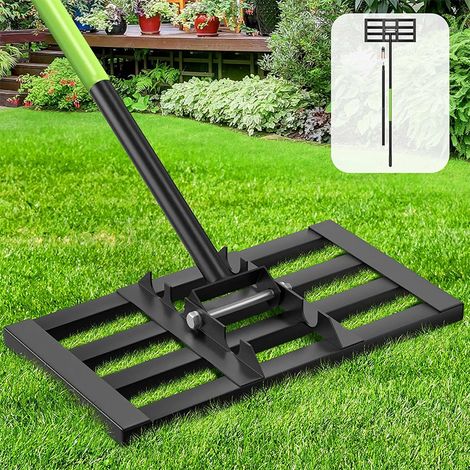 Râteau acier inoxydable jardin, plat en pour niveler la pelouse, ramassage des feuilles et travaux (1/5)