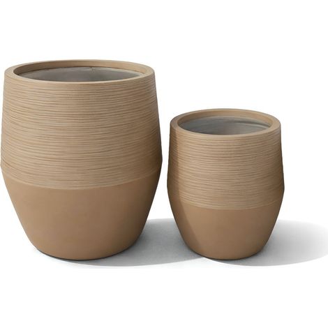 Lot de 2 pots ronds bas en fibre d'argile, COMPORTA