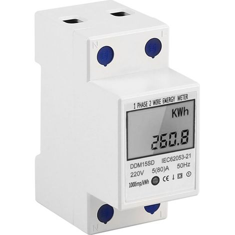 VURAHOME - Compteur EDF DDS-LDG Compteur d'énergie électrique monophasé 220 V 50 Hz avec écran LCD Montage sur rail DIN 35 mm, sans rétroéclairage - sans rétroéclairage