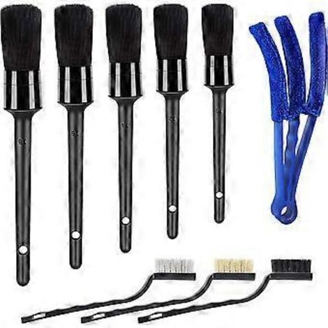 Kit de nettoyage automobile 9 pièces - Brosses de nettoyage de voiture - Brosse de détail - Brosses pour jantes - Noir, Bleu
