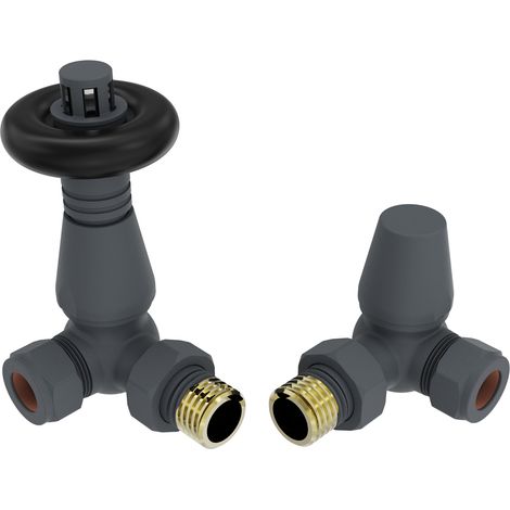 Traditional Thermostatic Anthracite TRV Corner Radiator Valves 1/2"x15mm Set