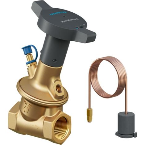 OVENTROP Válvula de regulación de presión diferencial HydroControl D con rosca hembra PN 25 DN 15, Rp 1/2, valor nominal 50-300 mbar, con una válvula auxiliar HydroPort montada, 1064524