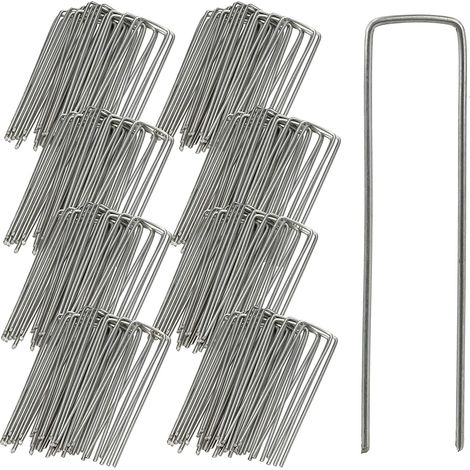Garden Stake - Galvanized Steel - U-Shaped - 3 mm Thickness - 15 cm Length x 4 cm Width - For Weed Fabric Ground Sheet Securing - 50 pcs