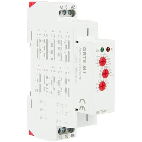 Commutateur de Relais Temporisé AC 220V GRT8-M1 Montage sur Rail DIN 10 Fonctions Indicateurs LED (1/5)