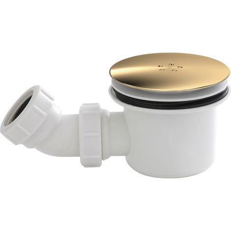 Resin Shower Tray Mega Flow Waste - White with Brushed Brass Top
