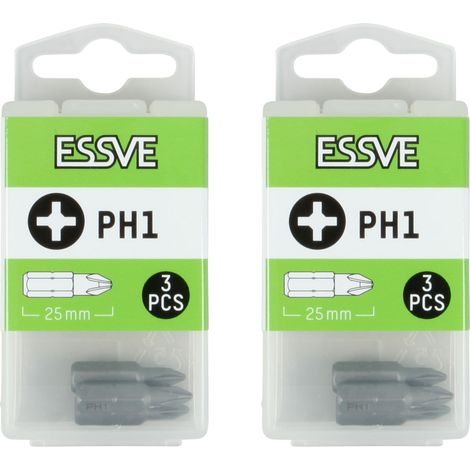 Inserti ESSVE PH1 con attacco esagonale da 1/4”, punta da 25 mm, 3 pezzi x2 (1/3)