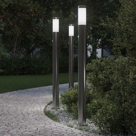 vidaXL Lampioni a paletto con sensore 3 pz 110 cm Acciaio Inox IP44 (1/5)
