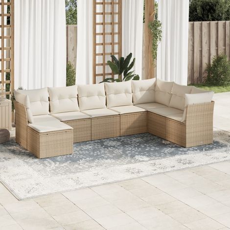 vidaXL Set Divano da Giardino 8 pz con Cuscini Beige in Polyrattan (1/3)