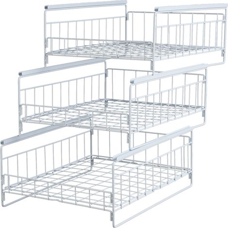 Tiroir de l'organisateur de la garde-robe des étagères empilables d'étagère de 3 niveaux pour l'utilisation de la chambre à coucher de cuisine, blanc (1/5)